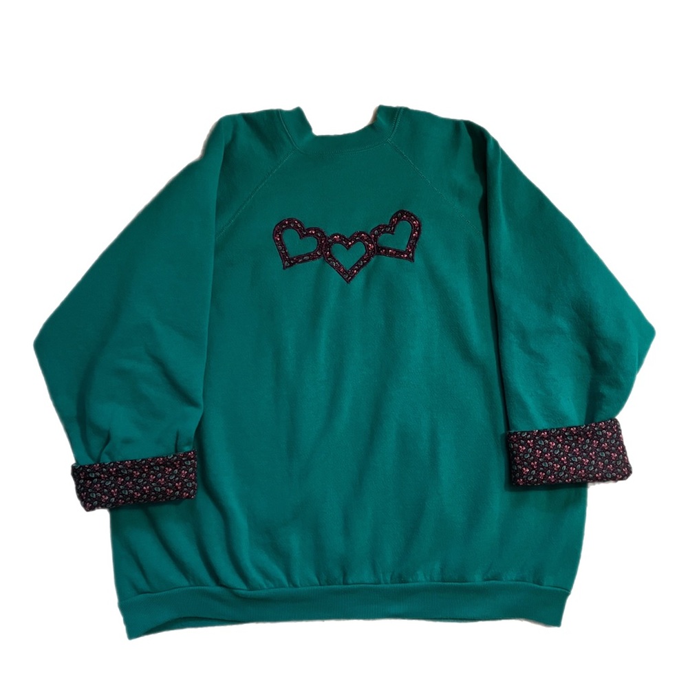Tultex Vintage Green Heart Embroidered Sweatshirt Size XL